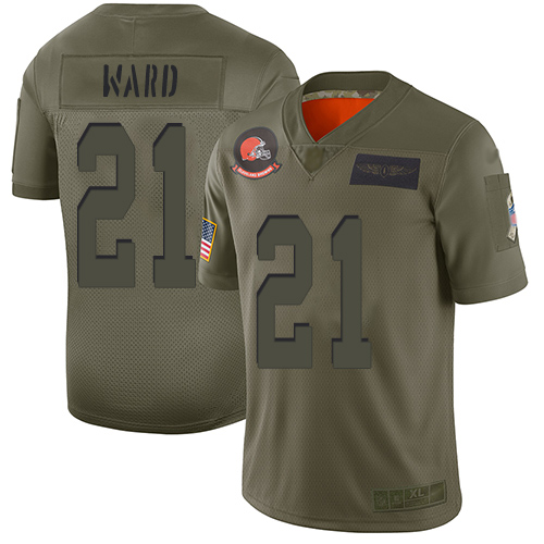 Cleveland Browns Denzel Ward Men Olive Limited Jersey #21 NFL Football 2019 Salute To Service